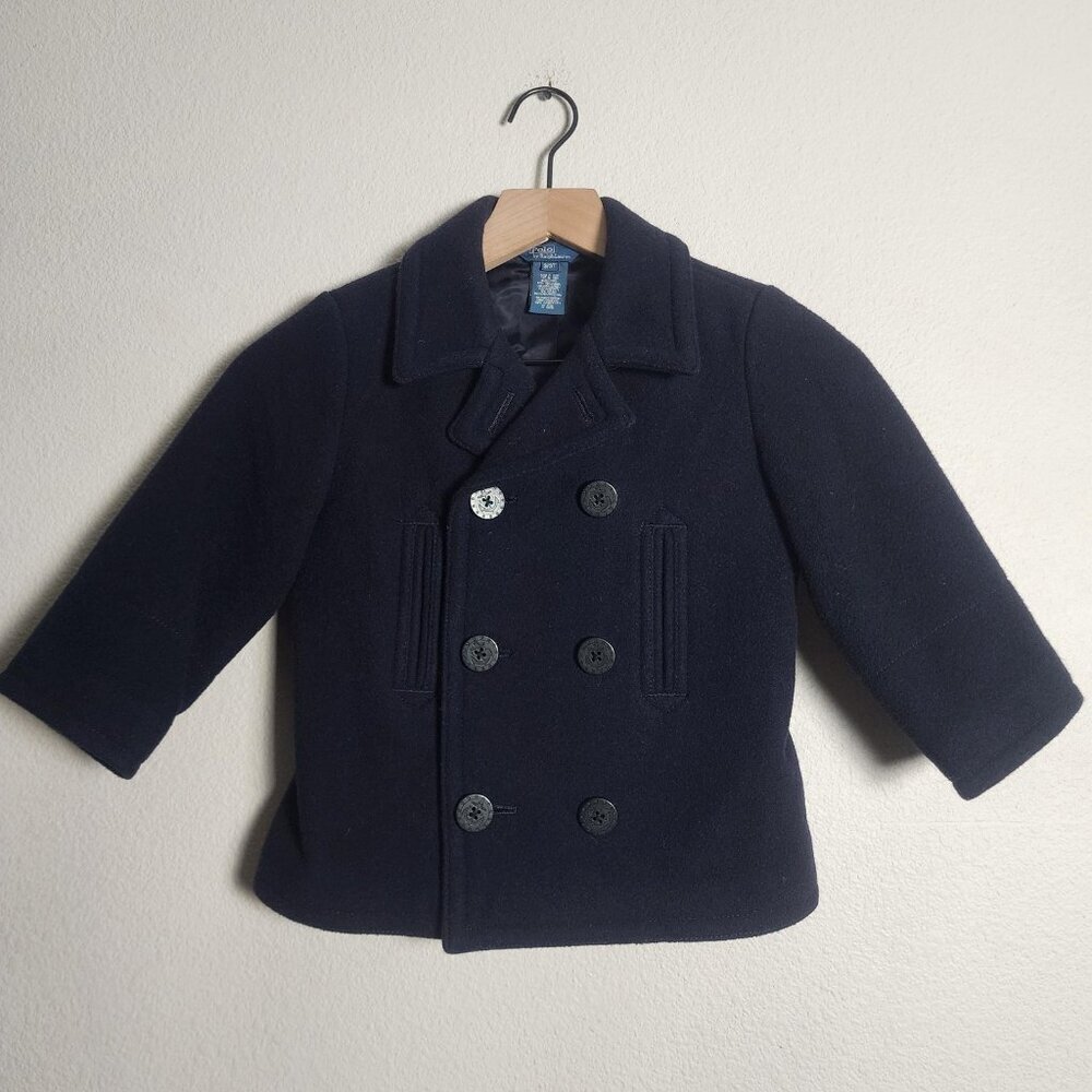 Polo Ralph Lauren Pea Coat Kids 3T Navy Wool Blend Double Breasted Lined Warm